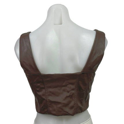 Princess Polly Brown Faux Leather Vegan Sleeveless Bustier Corset Crop Top Sz 8