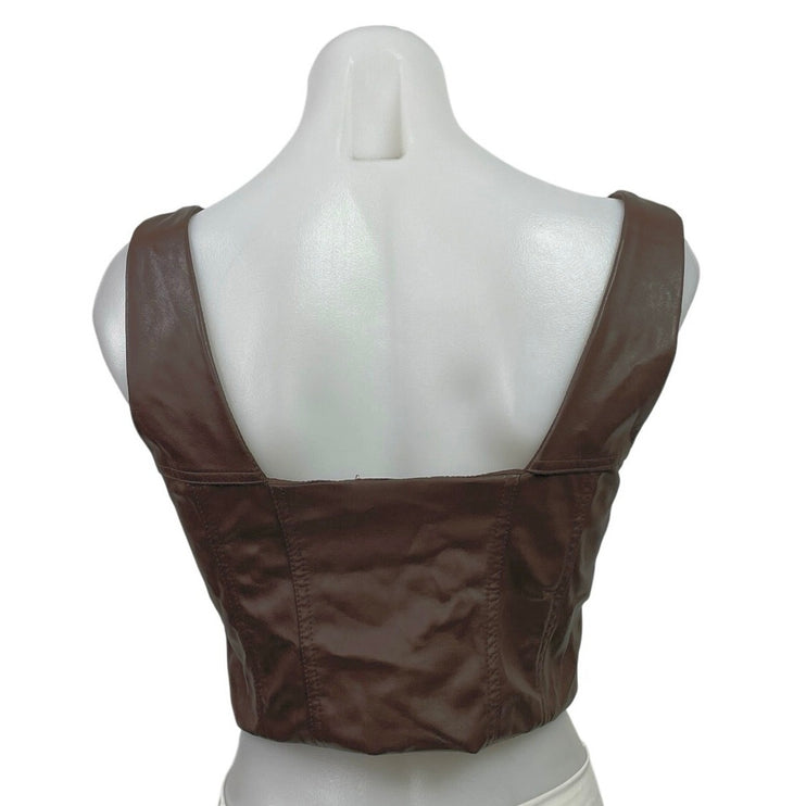 Princess Polly Brown Faux Leather Vegan Sleeveless Bustier Corset Crop Top Sz 8