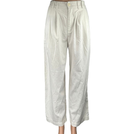 Saturday Club White High Waist Pleated Straight Wide Leg Trousers Pants Size S