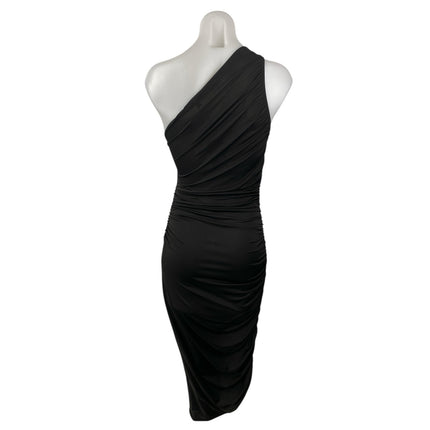 NEW Sincerely Jules Black Sleeveless One Shoulder Ruched Midi Bodycon Dress Sz M