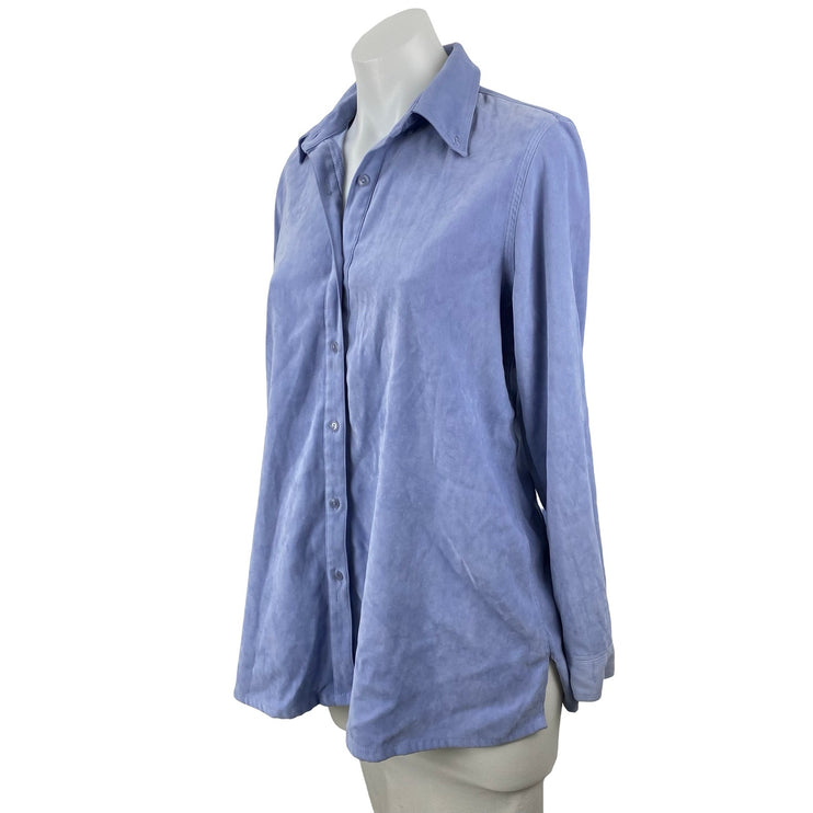 Women's Blue Collared Casual Long Sleeve Button Down Blouse Shirt Top Size S