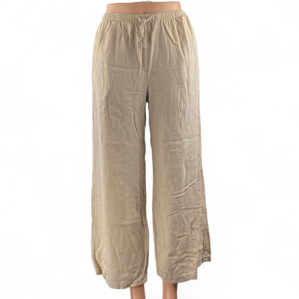Princess Polly Beige Elastic High Waist Drawstring Wide Leg Trousers Pants Sz 32