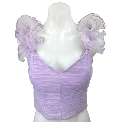 Zara Purple Sleeveless Ruffle Draped Tulle V-neck Corset Crop Tank Top Size S