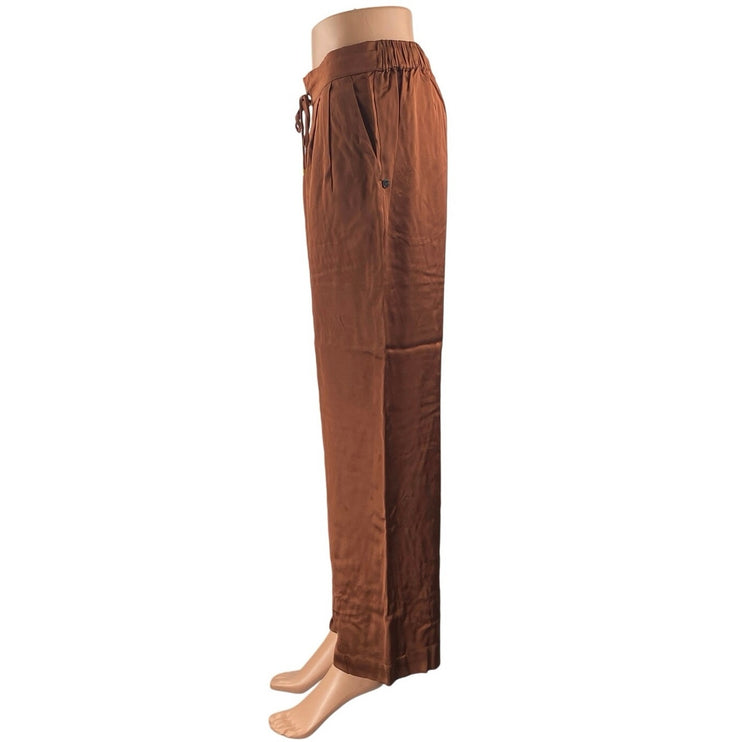 Scotch & Soda Women's Brown High Rise Elastic Waist Wide Leg Trousers Pants Sz M