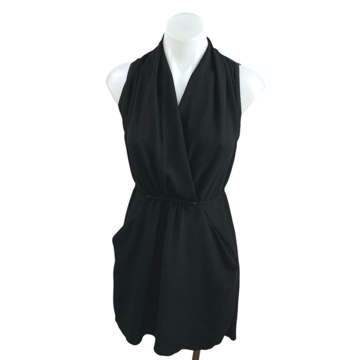 Aritzia Wilfred Black Sleeveless V Neck Faux Wrap Mini Sheath Dress Size XXS