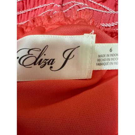 Eliza J Pink Short Flutter Sleeve Ruffle Mock Neck Tiered Mini A-Line Dress Sz 6