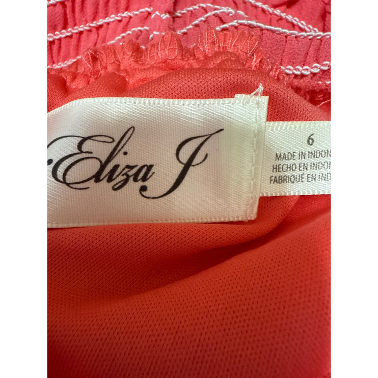 Eliza J Pink Short Flutter Sleeve Ruffle Mock Neck Tiered Mini A-Line Dress Sz 6