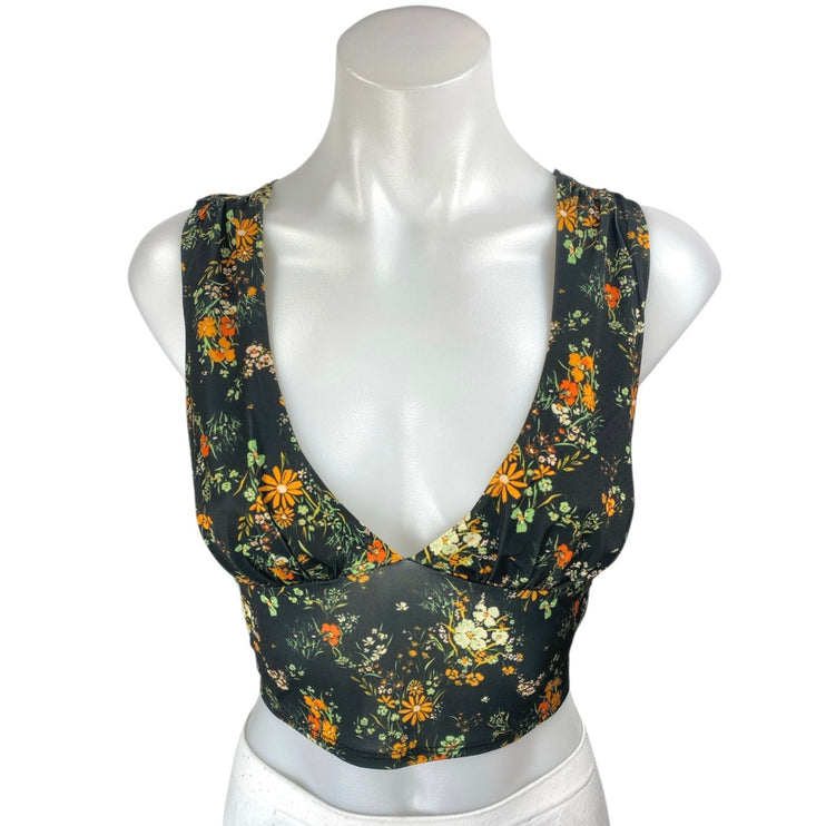 Urban Outfitters Multicolor Floral Sleeveless Plunging Tie Back Crop Top Size S