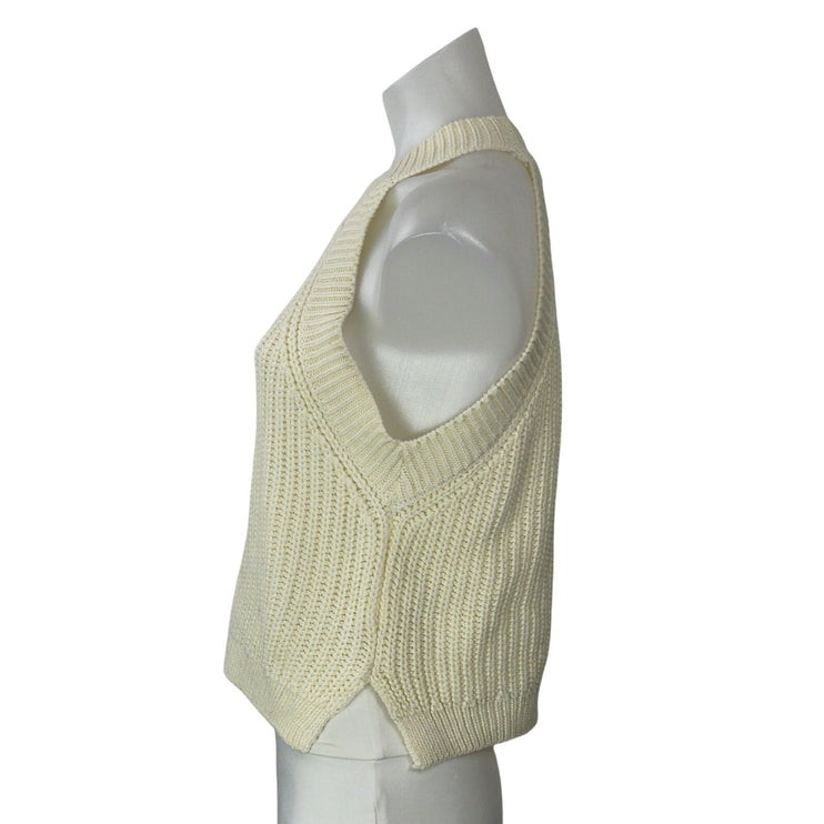 Polly Women's Cream Sleeveless Ribbed Knit Halter Neck Sweater Tank Top Size S/M