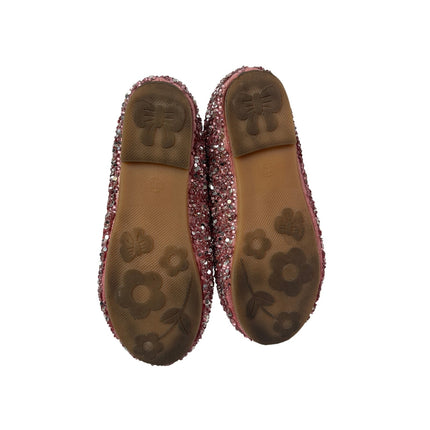 Kids Girls Pink Rhinestone Bow Glitter Beaded Round Toe Ballet Flat Shoes 33/1.5