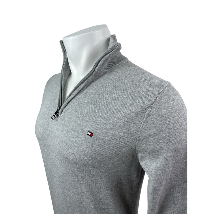 Tommy Hilfiger Men's Gray Logo Quarter Zip Long Sleeve Sweater Sweatshirt Top S