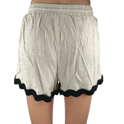 Anniewear Women's Beige Black Scalloped Hem Drawstring Lounge Shorts Size S