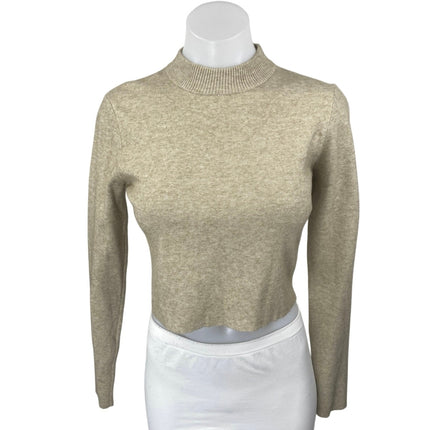 Mable Beige Khaki Tan Knit Long Sleeve Mock Neck Cropped Sweater Top Size M
