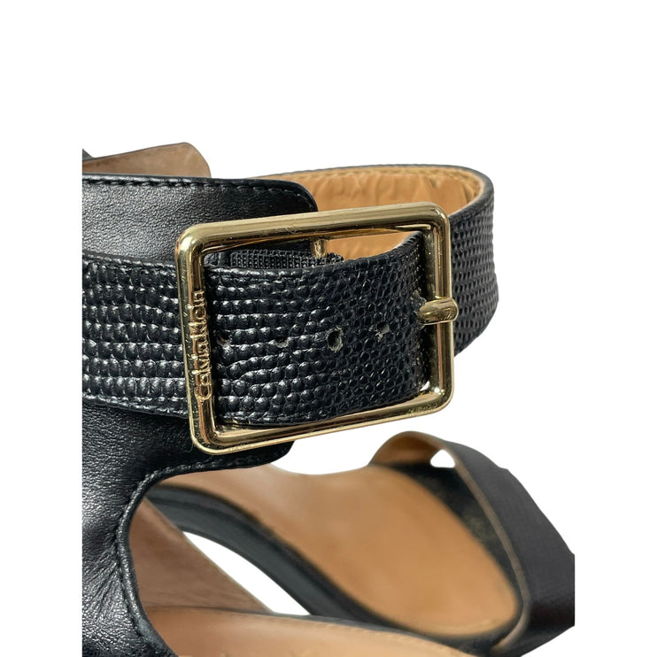 Calvin Klein Vable Black Leather Buckle Strap Stilleto High Heels Sandals Size 8