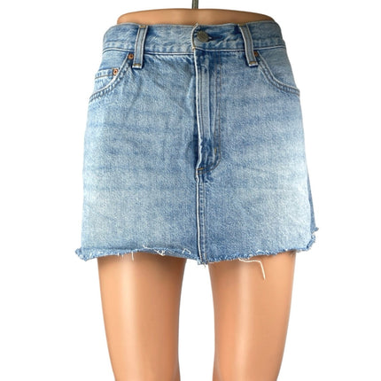 Aritzia Denim Forum Tori Blue Distressed Frayed Raw Hem Mini Denim Jean Skirt 29