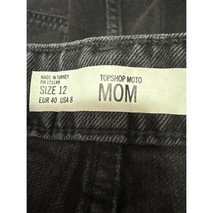 NEW Topshop Moto Women's Black High Waisted Mom Denim Jean Shorts Size 12