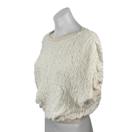 Zara Women's Cream Textured Half Dolman Sleeve Crop Boxy Sweater Blouse Top Sz M