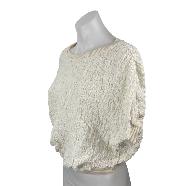 Zara Women's Cream Textured Half Dolman Sleeve Crop Boxy Sweater Blouse Top Sz M