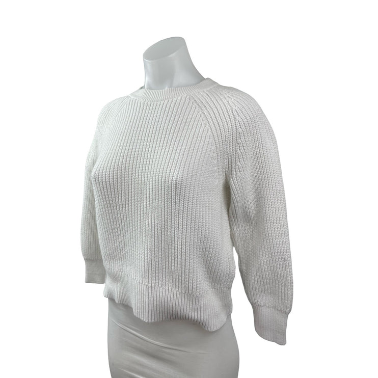 J.Crew Women's White Ribbed Knit Crew Neck Long Balloon Sleeve Sweater Top XS