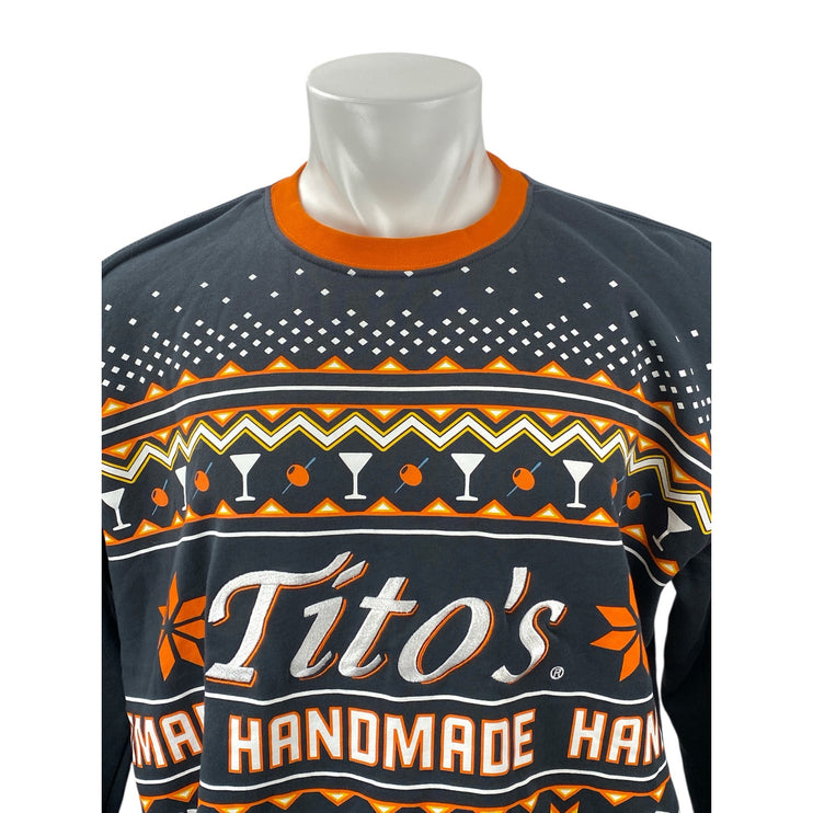 Tito's Handmade Vodka Men's Gray Fair Isle Long Sleeve T Shirt Tee Top Size XL