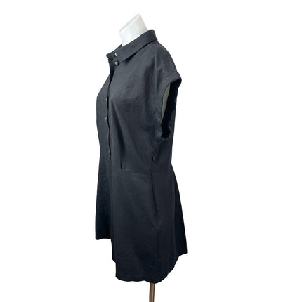 NEW Gap Black Linen Short Drop Sleeve Button Front Collared Mini Shirt Dress L