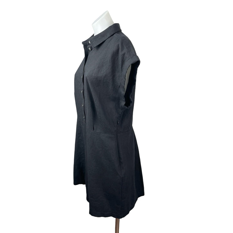 NEW Gap Black Linen Short Drop Sleeve Button Front Collared Mini Shirt Dress L