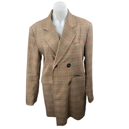 Repeat Women's Brown Plaid Checkered Double Breasted Long Sleeve Coat Jacket XS