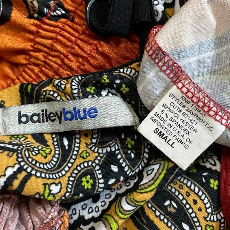 Bailey Blue Multicolor Paisley Sleeveless V Neck Smocked Waist Mini Dress Size S