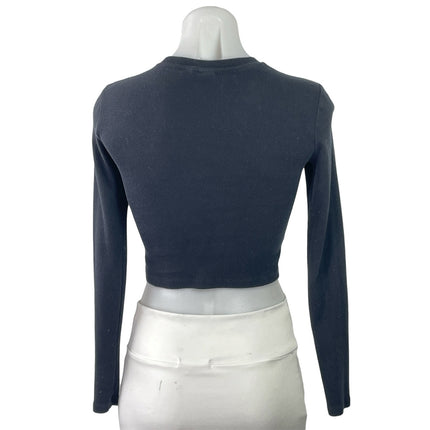 Aritzia TNA Women's Black Ribbed Knit Crew Neck Long Sleeve Crop Top Size S