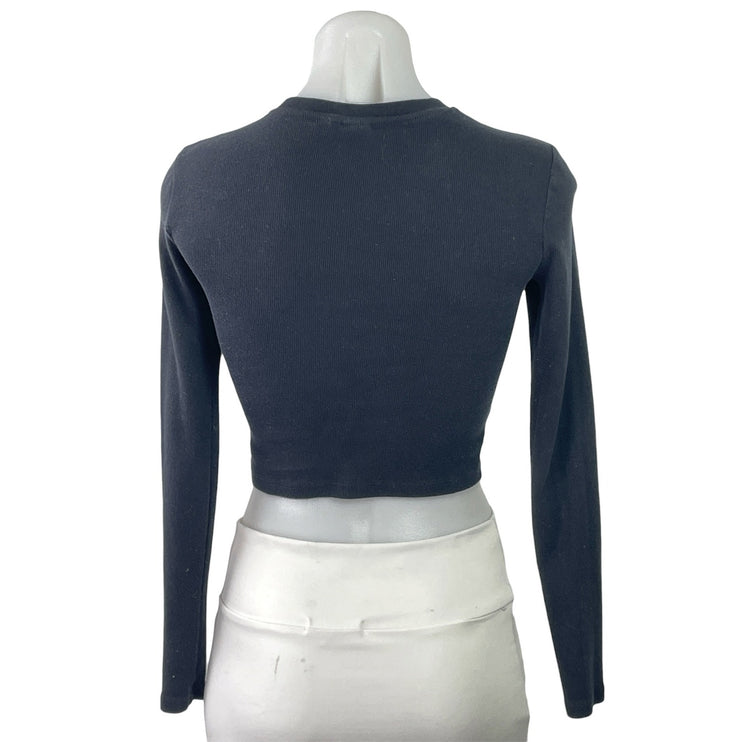 Aritzia TNA Women's Black Ribbed Knit Crew Neck Long Sleeve Crop Top Size S