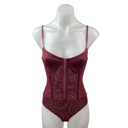 Free People Night Rhythm Red Sleeveless Sheer Cami Tank Corset Bodysuit Top Sz S