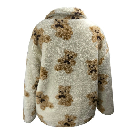 My Mum Made It White bBown Teddy Bear Fleece Zip Up Pockets Coat Jacket Size 8