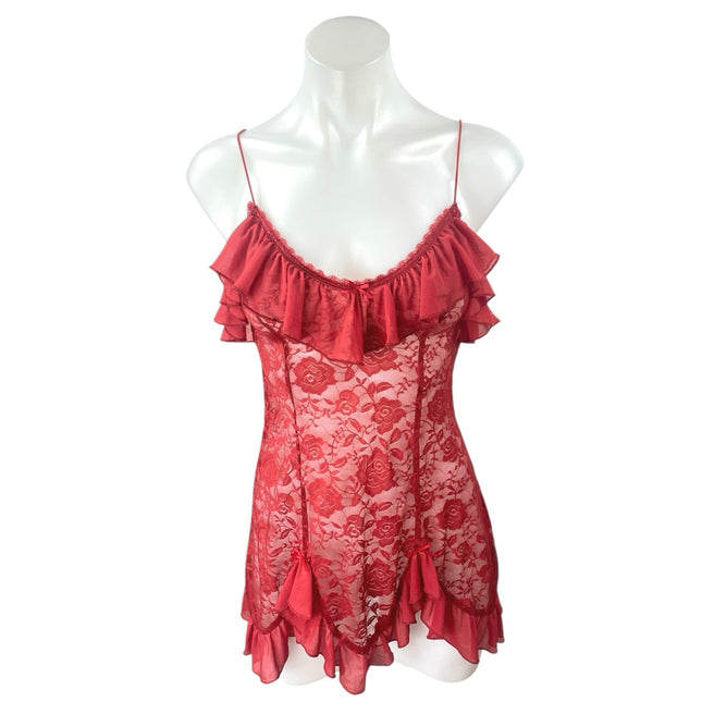 NEW Urban Outfitters Rouge Red Sheer Lace Cami Sleeveless Floral Night –  Brie