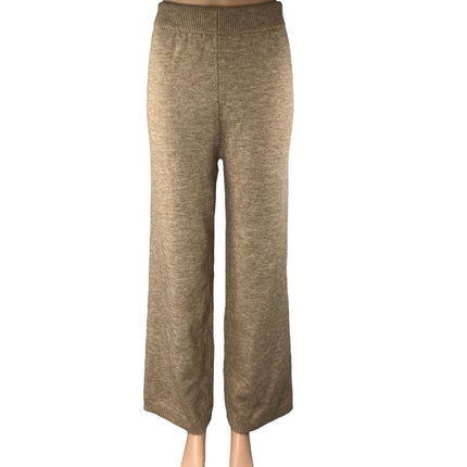 Commense Beige Tan Elastic Waist High Rise Knit Wide Leg Trousers Pants Size XS