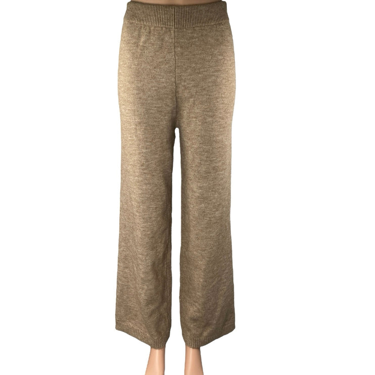 Commense Beige Tan Elastic Waist High Rise Knit Wide Leg Trousers Pants Size XS