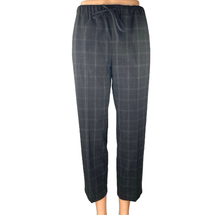 Aritzia Babaton Black Plaid Drawstring Straight High Rise Trousers Pants Size XS