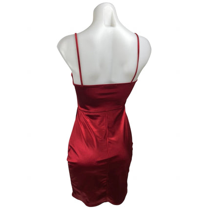 Lulus Red Silk Satin Sleeveless Cami Camisole Tank Drape Sheath Mini Dress Sz S