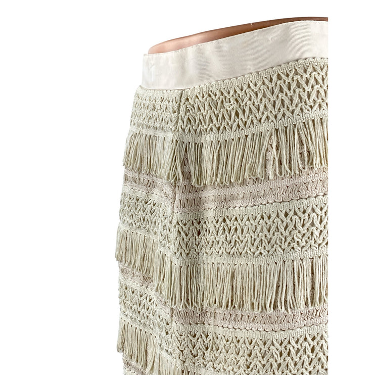 Francesca's Mi Ami Cream Ivory Fringe Boho High Waisted Pencil Mini Skirt Size S