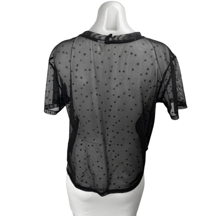 H&M Divided Black Star Print Short Sleeve Mesh Sheer Cover up Shirt Top Size S