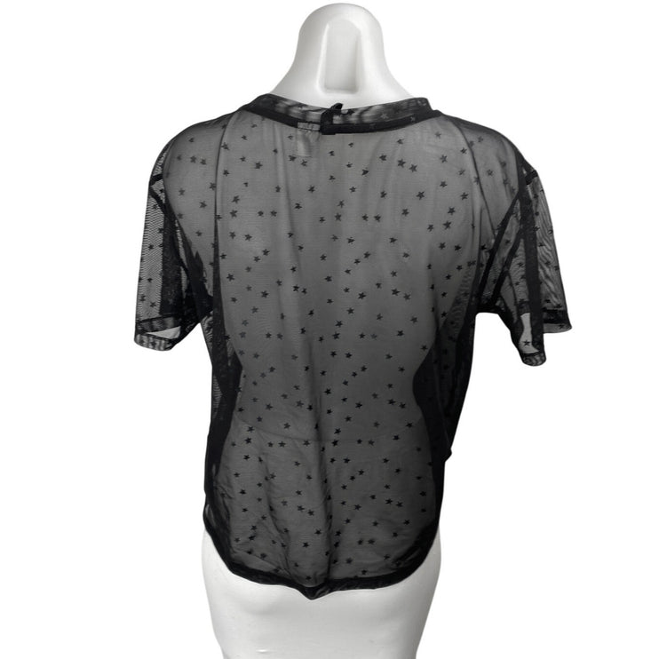H&M Divided Black Star Print Short Sleeve Mesh Sheer Cover up Shirt Top Size S
