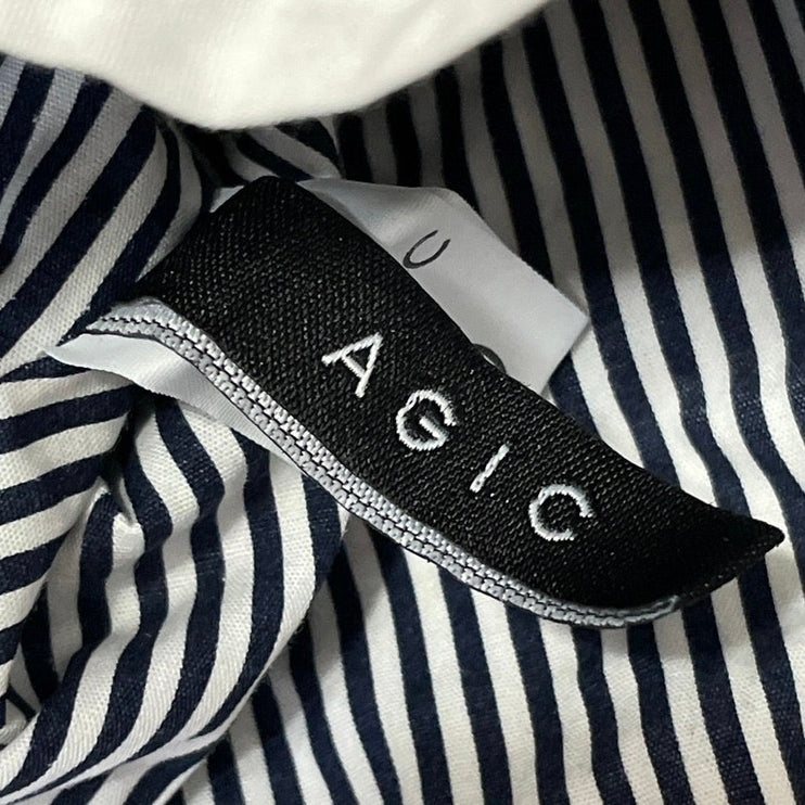 AGIC Women's Black White Striped Cold Shoulder Shirt Peplum Blouse Top Size S