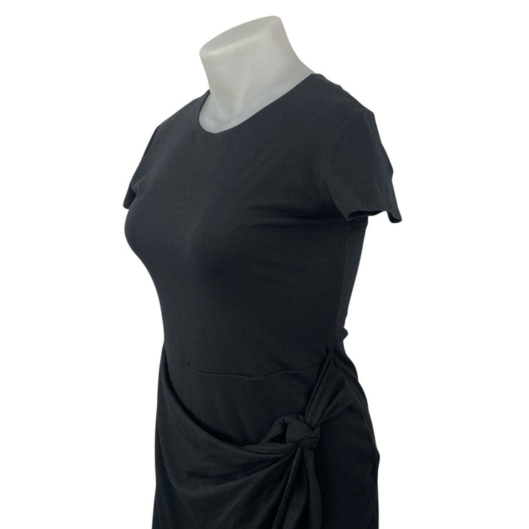 Open Edit Women's Black Ruched Short Sleeve Mini Wrap T-shirt Bodycon Dress Sz L