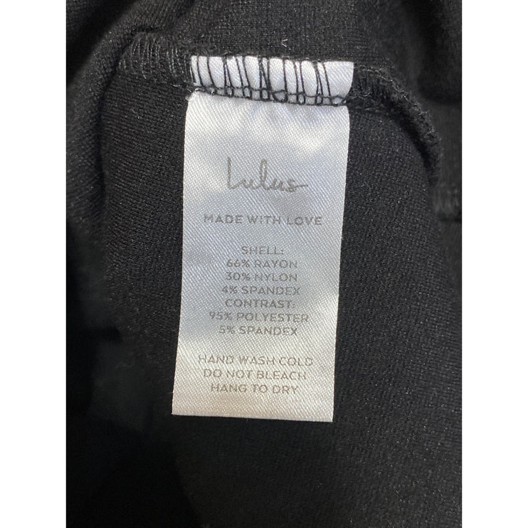 Lulus Women's Black Sheer Mesh Short Puff Sleeve Sweatheart Neck Bodysuit Top L