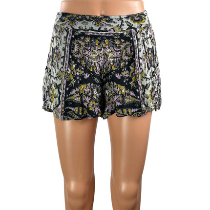 Bundle of 2 Free People Black Floral Boho Smocked High Rise Mini Shorts Size XS
