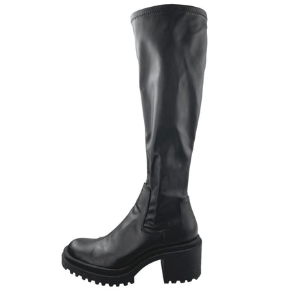 Zara Women's Black Leather Chuinky Platform Heels Zip Up Over The Knee Boots 10