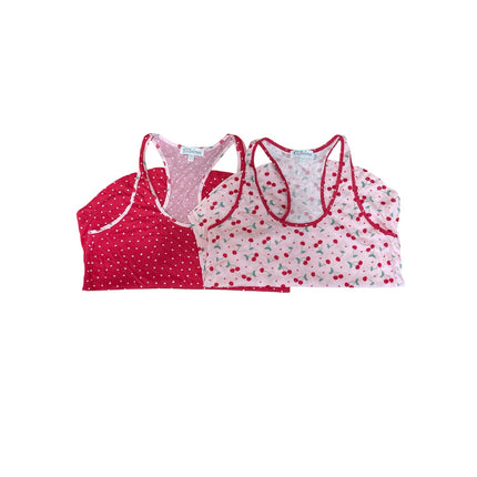 Bundle of 2 PJ Salvage Red Pink Hearts Cherry Racerback Tank Sleepwear Size S