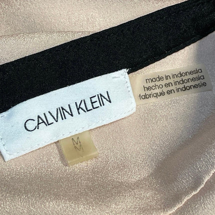 Calvin Klein Women's Pink Mandarin Collar Long Sleeve Button Down Blouse Top M