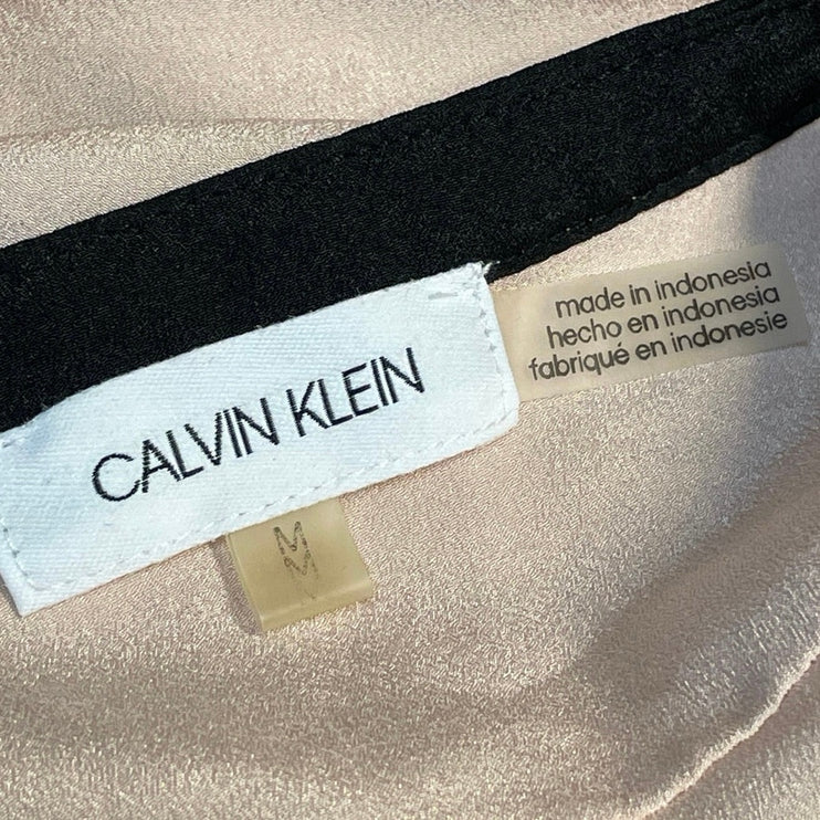 Calvin Klein Women's Pink Mandarin Collar Long Sleeve Button Down Blouse Top M