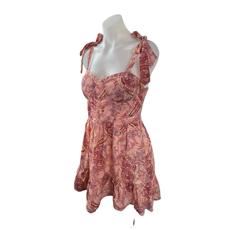 BOG Collection Pink Coral Floral Paisley Bustier Fit & Flare Mini Dress Size M