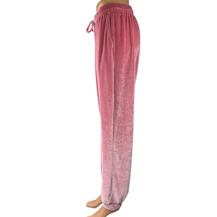 Coolrun Women's Pink Ombre Velour Velvet High Waisted Lounge Sweat Pants Size L